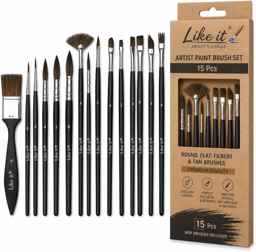 Like Like it Mix Professional Artist Painting Brush Set Synthetic Bristle 16 Brushes(Set of 16, Black) - Flipkart Deal