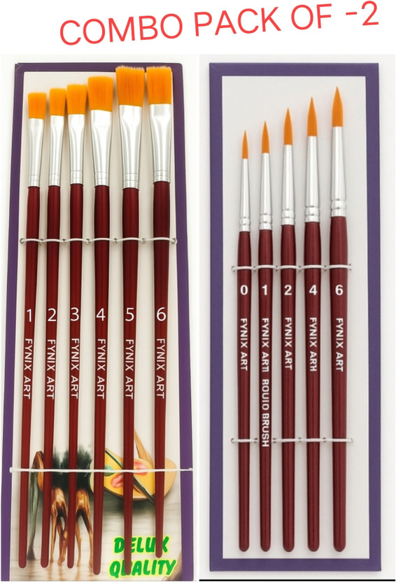 Fynix Art Combo Brush Set Pack of - 2 Flat & Round(Cherry)