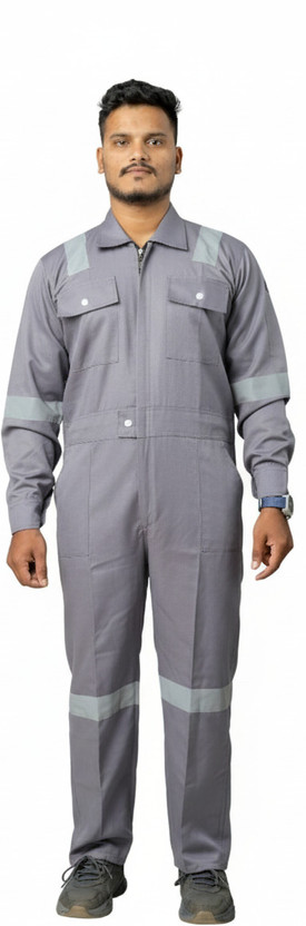 AREEVANZ Men's Cotton Industrial Boiler Suit Grey Color with Two Inch Reflective Tape Paint Coverall(XXL)