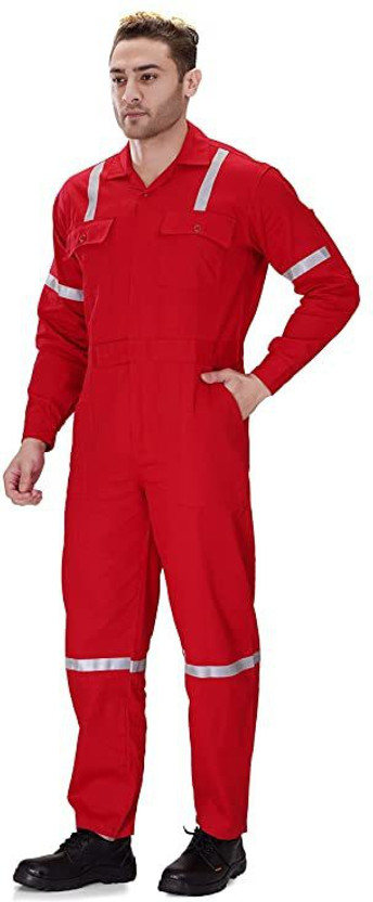 CLUB SEVENTY TWO Industrial Coverall Boiler Suit made of 100% Cotton with Grey Reflective Safety Jacket(RED)