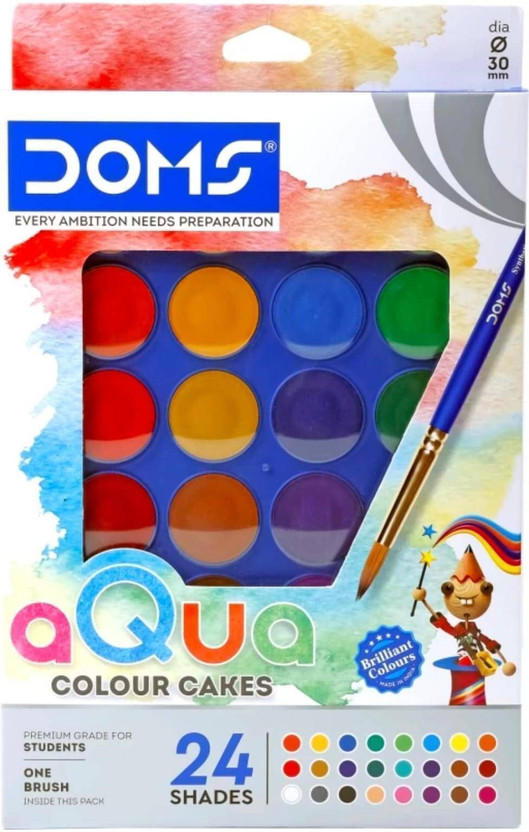 DOMS Water Color Cake 24 Shades Size 30 mm(Set of 1, Multicolor)