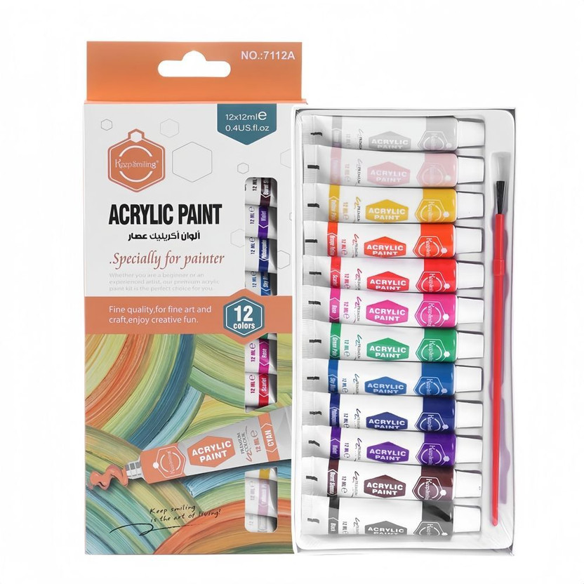 Adoere Acrylic Paint Set 12 Colours 12ml Perfect Canvas Wood Fabric Leatherand Crafts(Set of 12, multicolur)