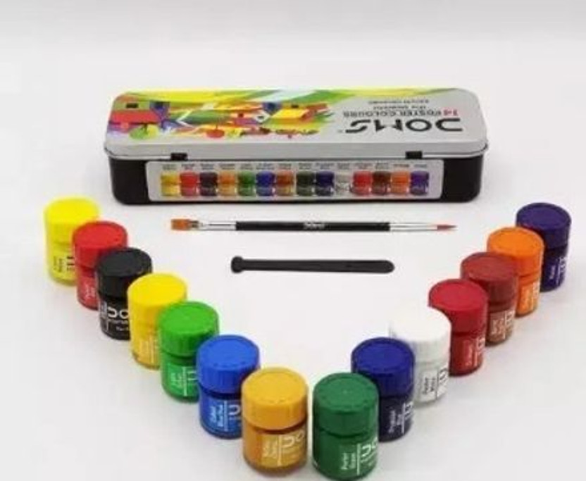 DOMS 12 Assorted Shades Poster Colour Set with Dual Paint Brush in Tin Box(Set of 12, Multicolor)
