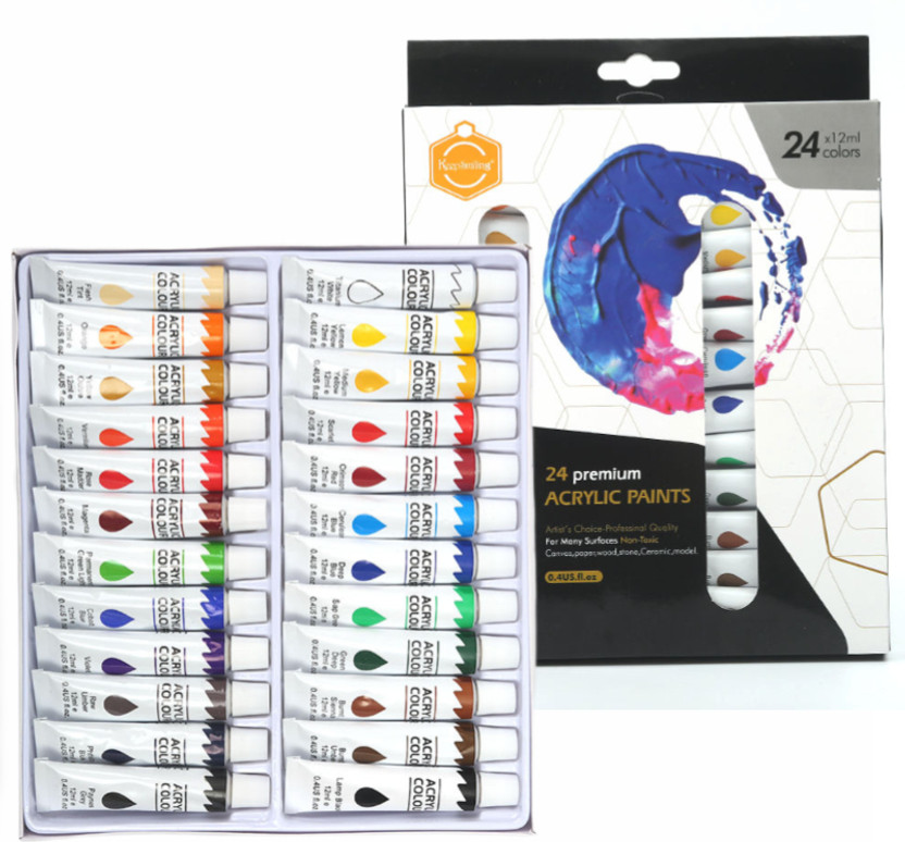 Adoere Acrylic Paint Set 12 Colours 12ml Perfect Canvas Wood Fabric Leatherand Crafts(Set of 24, multicolur)