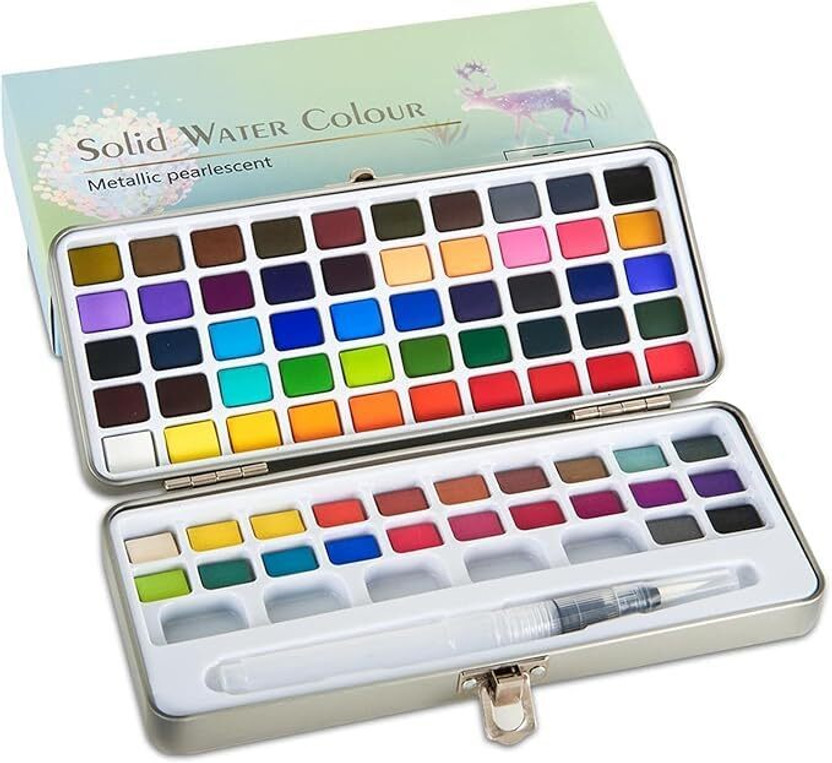 Adoere Solid Portable Watercolour Paint Set 72 Colors with Brush – Metallic&Fluorescent(Set of 1, Multicolor)