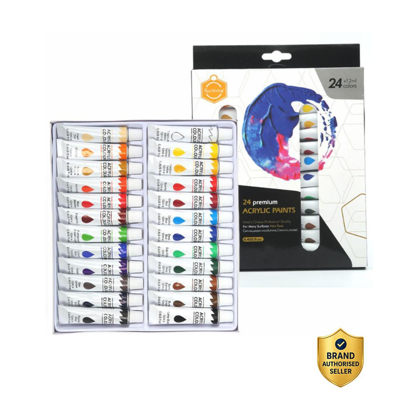 Adoere Acrylic Paint Set 12 Colours 12ml Perfect Canvas Wood Fabric Leatherand Crafts(Set of 24, multicolur)