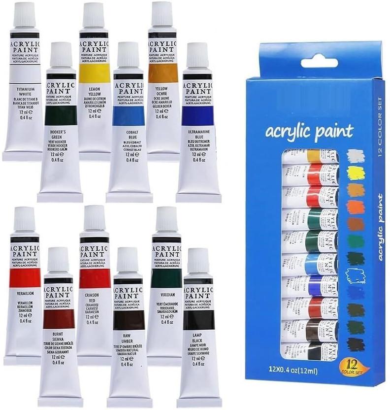 AFTIVO 12 Shades Acrylic Paint Set – 12ml Tubes(Set of 12, Multicolor)