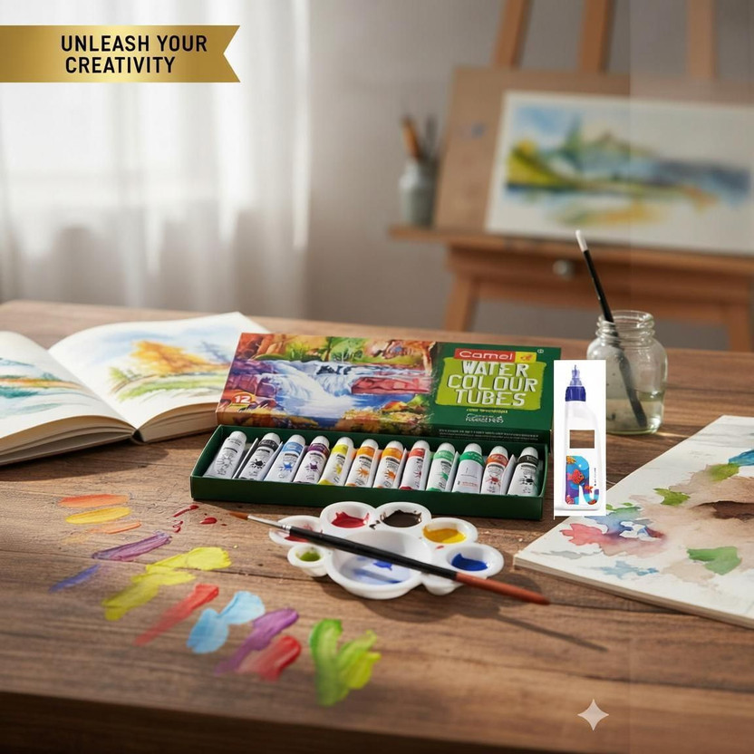 Camlin Camlin Student Water Color Tube - 5ml Each, 12 Shades with Tray and Brush And Free Gum(Set of 12, Multicolor) - Flipkart Deal