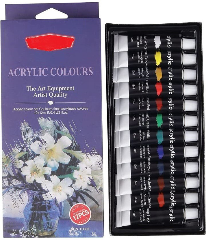 Levin Levin Acrylic Paint Set 12 Colours 12ml Perfect Canvas Wood Fabric Leatherand Crafts(Set of 12, multicolur) - Flipkart Deal