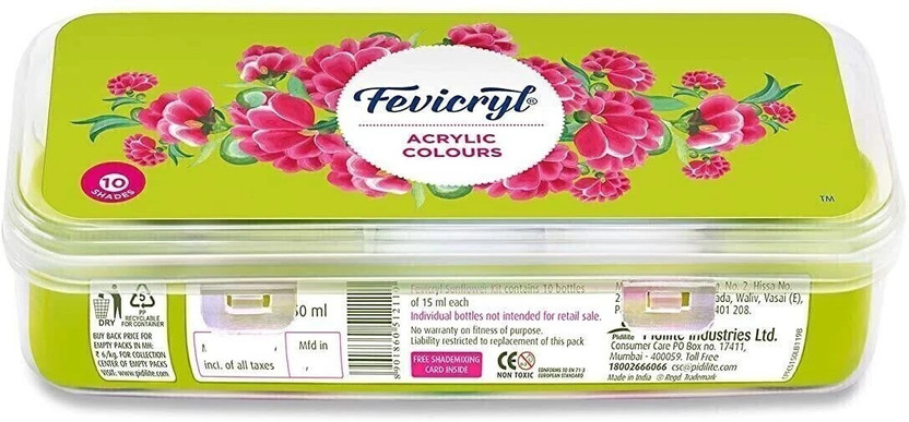 Fevicryl Sunflower Kit (10 Colorsx15ml) DIY Paint,Rich Pigment,Non-Cracking Acrylic Paint(Set of 10, Multicolor)