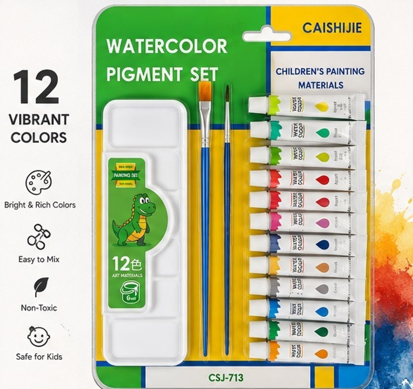 Rinku 12 Shades Water Color Paint Set with Brush | Kids Painting & Drawing Kit(Set of 15, Multicolor)