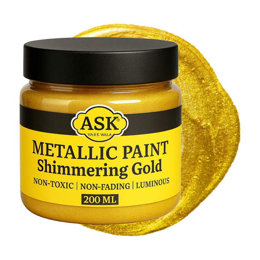 ask vark wala Acrylic Metallic Gold Paint, Non Fading, 200ml Non Toxic, Paint for Art,Painting(Set of 1, Gold)
