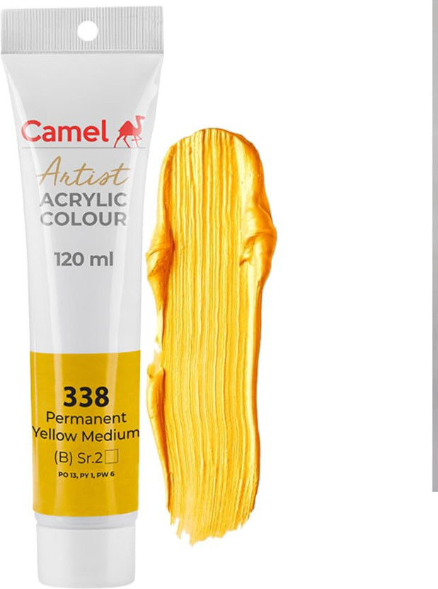 Kokuyo Camlin Artist Acrylic Colour Tubes 120ml Permanent Yellow Medium 338(Set of 1, Permanent Yellow)