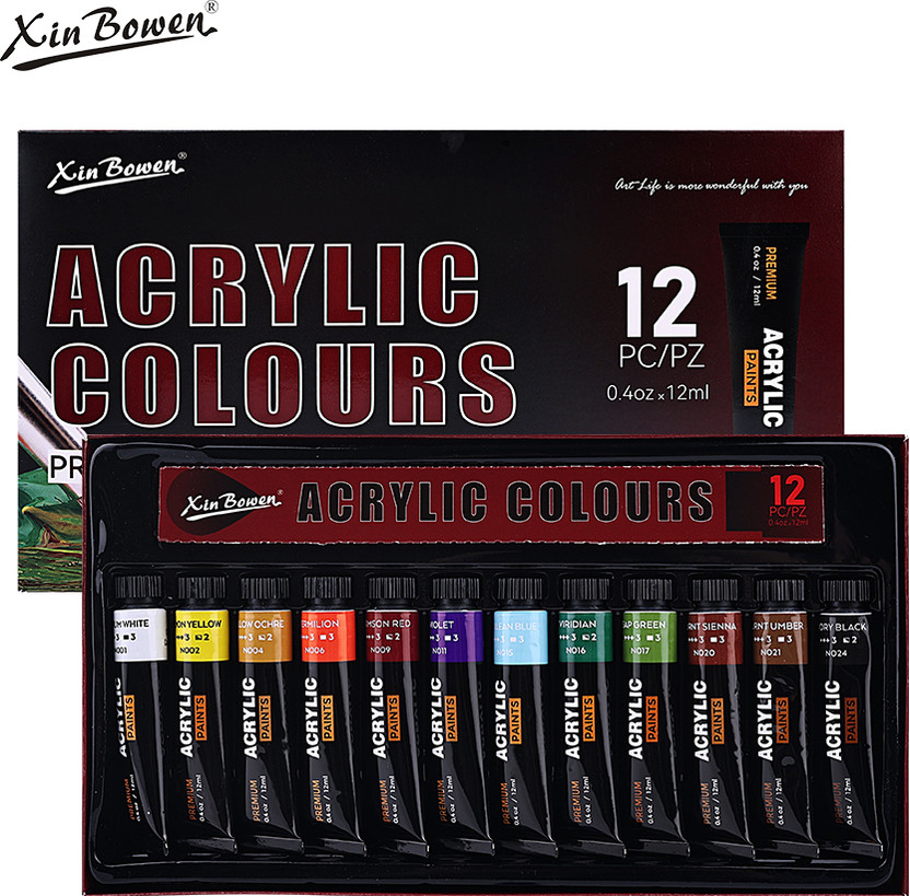 XinBoWen Premium Acrylic Paint Set, 12ml Artist Quality Non Toxic Rich Pigments Colors(Set of 12, Multicolours)