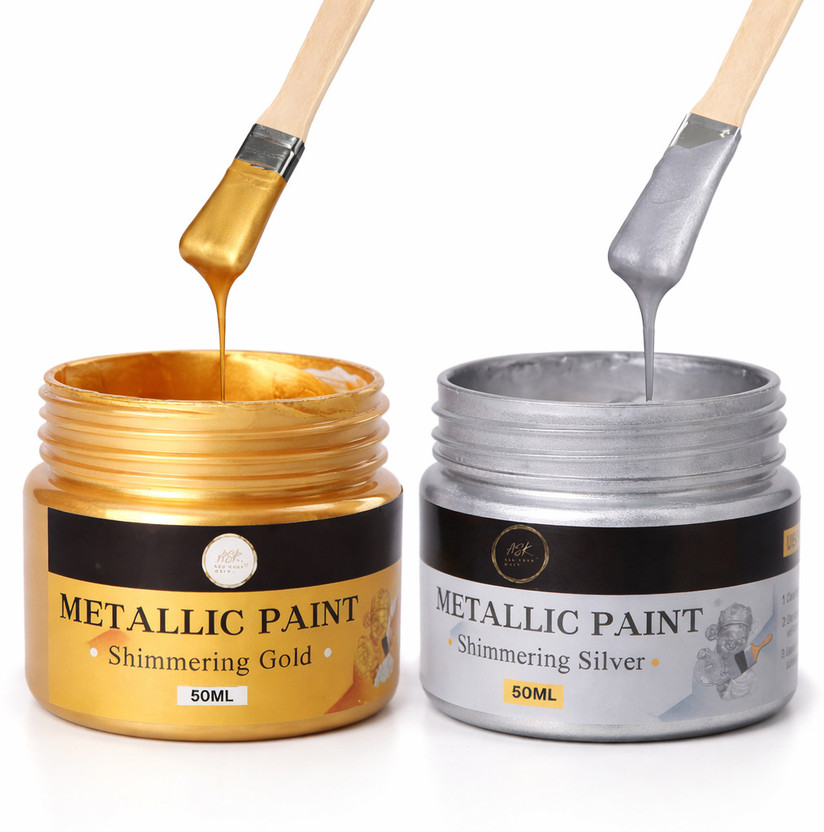 ask vark wala Acrylic Paint Metallic Gold and Silver, 100ml Non Toxic, Paint for Art, Painting(Set of 2, Gold)