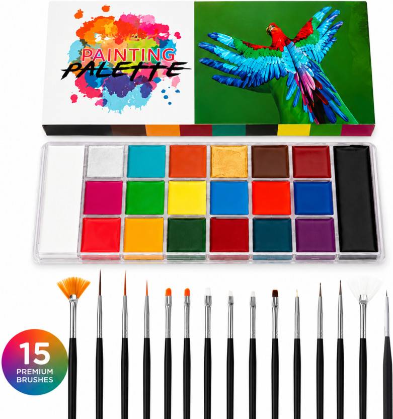 PIXORA PIXORA 20 Color Face Paint Palette Kit with 15 Brushes Water Activated Paint Set - Flipkart Deal