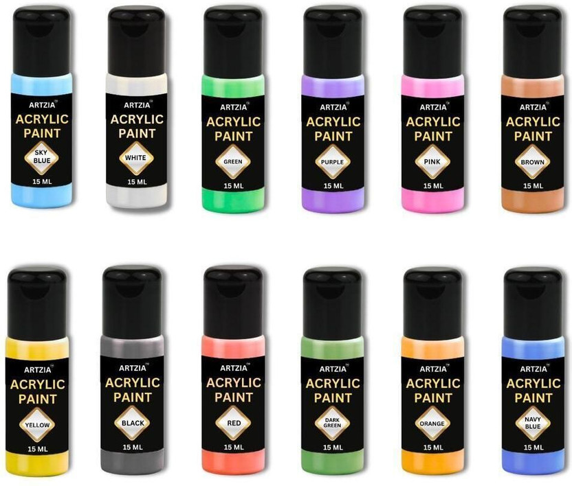 ARTZIA Acrylic Artist Paint Set 12 Pcs For Poster, Water & Acrylic Painting (15ml Each)(Set of 12, Multicolor)