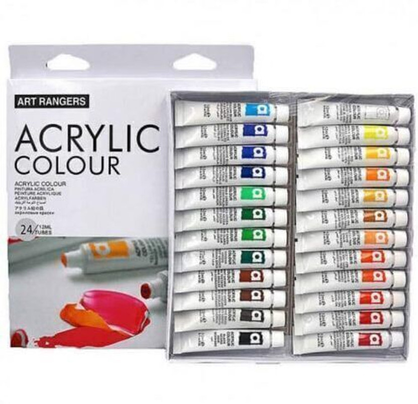 THREADFLUANT Acrylic Paint Tube Set 24 Colors 12ml Perfect for Canvas, Wood, Fabric, Leather(Set of 24, Multicolor)
