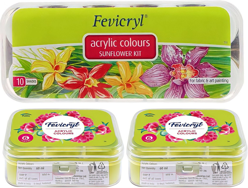 Pidilite Fevicryl Acrylic Sunflower Kit 150 ml with 2 Lilac Kit 60 ml, Gift for Artists(Set of 3, Multicolor)