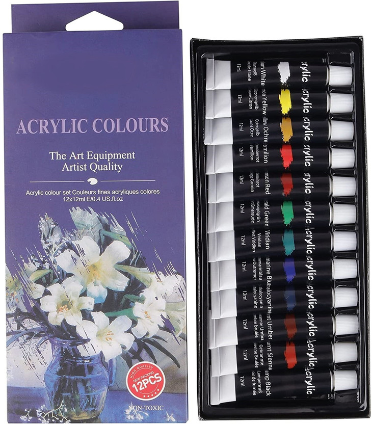 Prescent Acrylic Artist Color Set (12 paints of 12 ml each)(Set of 1, Multicolor)