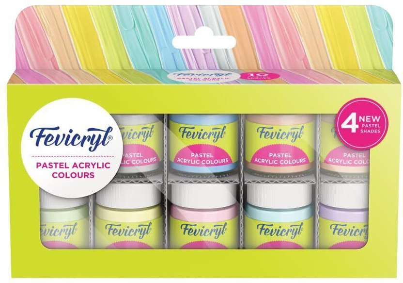 Fevicryl Acrylic Colours Pastel Kit | 10 Colours x 15 ml | DIY Paint, Rich Pigment(Set of 10, Multicolor)