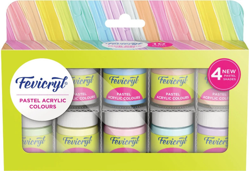Fevicryl Acrylic Colours Pastel Kit | 10 x 15 ml | DIY Paint, Multi-surface(Set of 10, Multicolor)