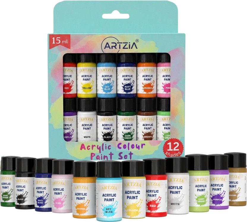 ARTZIA Acrylic Colors Kit 180ml 12 Shades DIY Paint Set Rich Pigment Colors Pack(Set of 12, Multicolor)