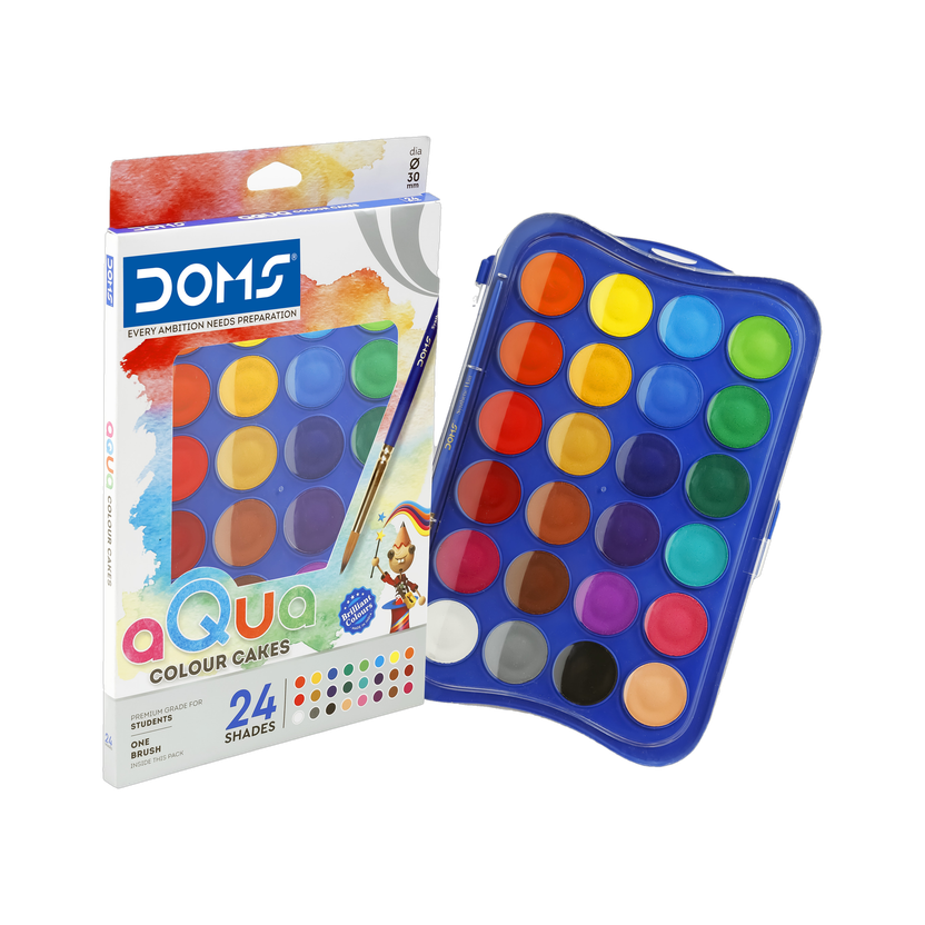 DOMS Non-Toxic 24 Shades 30 mm Water Colour Cakes With Free Brush(Set of 1, Multicolor)