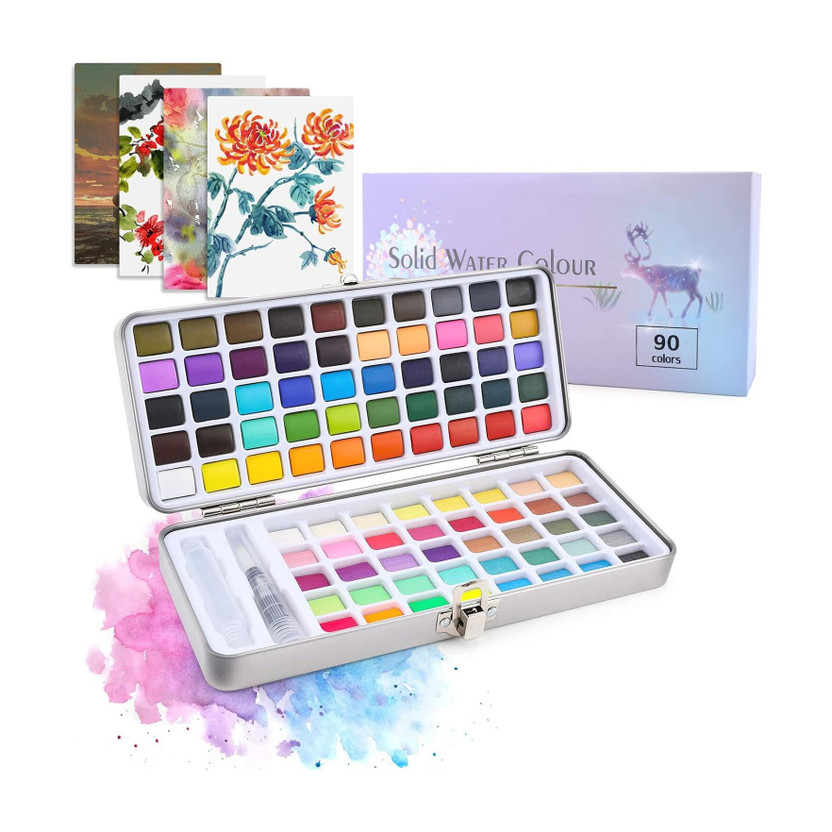 Adoere KS 90 colors Solid Pigment Watercolor Paint With Metal Box(Set of 90, Multicolor)