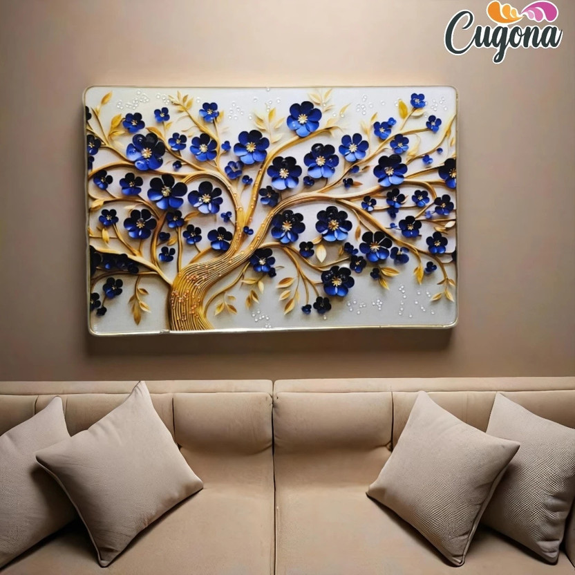 CUGONA Tree Painting for Wall Decor - golden frame - 18x12inch photo frame crystal 3D Painting 18 inch x 12 inch Painting(With Frame)