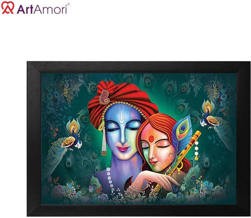 Art Amori Radha Krishna with Gold Foil Frame Reprint 12 x 18 inch
