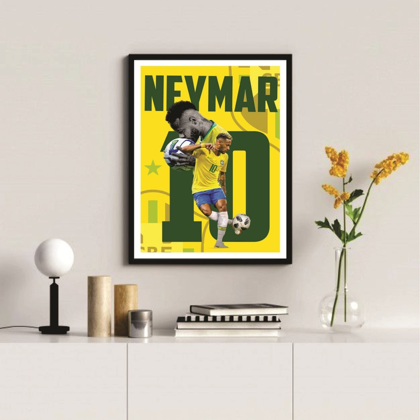 Goodthink Neymar Brazil Football Wall Framed for Wall Decor 10x13 Inch Digital Reprint 13 inch x 10 inch Painting(With Frame)