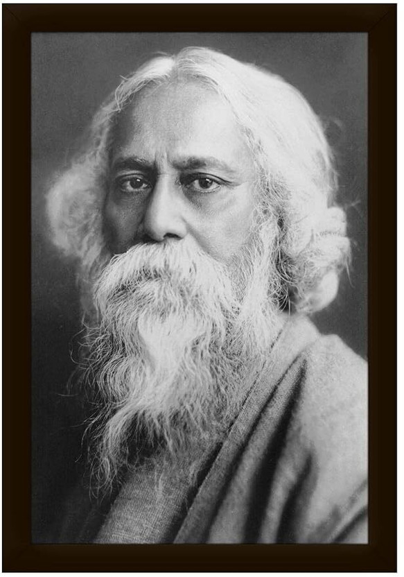 AARTKALA Rabindranath Tagore B&W Framed Photo Digital Reprint 14 inch x 20 inch Painting(With Frame)