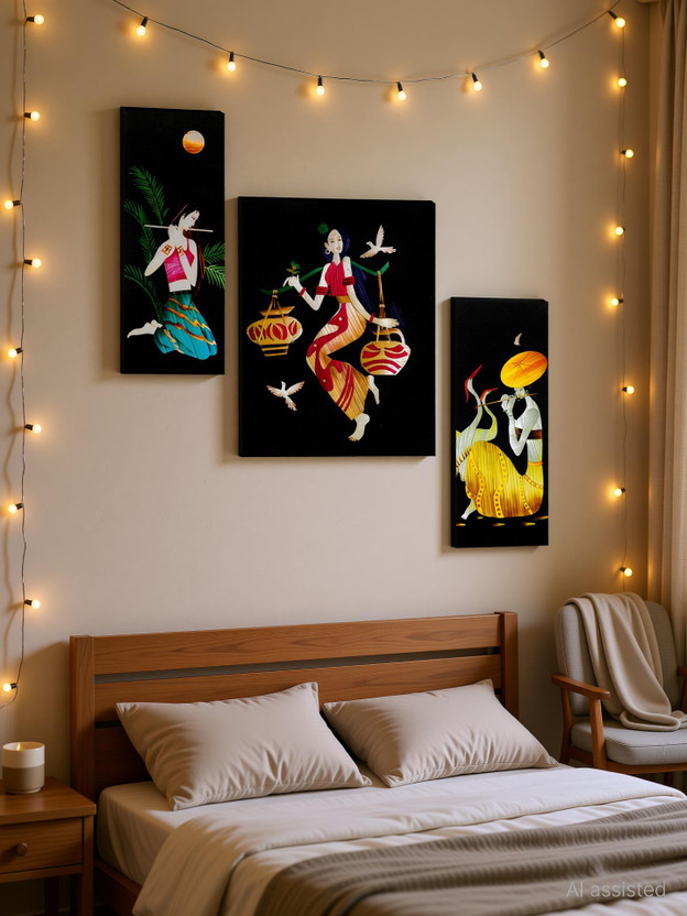 Indianara Indianara Figurative Modern MDF Art Digital Reprint 12 inch x 18 inch Painting(With Frame, Pack of 3)