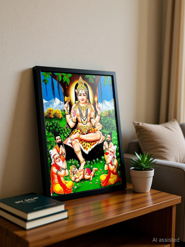 RV SALES Dakshinamurthy/Dakshinamoorthy Photo Frame Digital Reprint 9 inch x 7 inch Painting(With Frame)