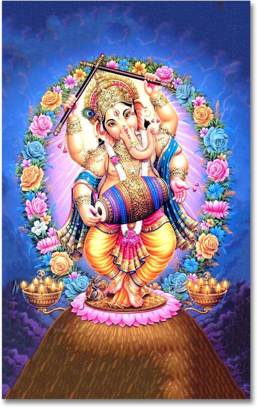 Anweshas Rolled Canvas Painting Without Frame for Home & Office Dancing Ganesh Canvas 32 inch