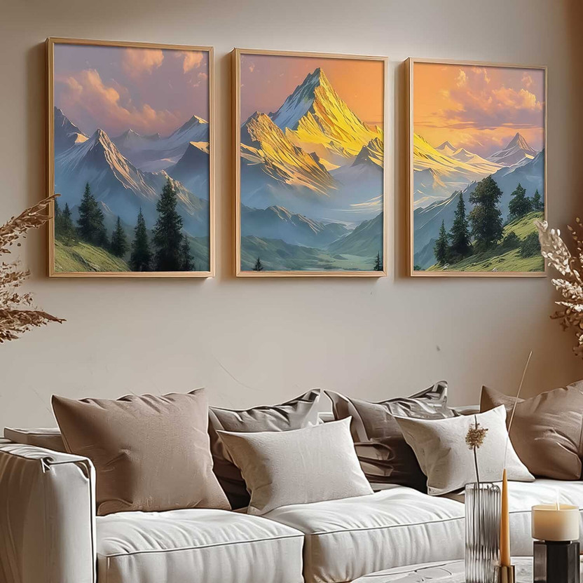 Qlixora Qlixora Aesthetic Nature Art Paintings | Mountain View Landscape Framed Painting Digital Reprint 13 inch x 10 inch Painting(With Frame, Pack of 3) - Flipkart Deal