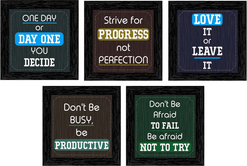 Indianara Motivational Set of 5 Quotes Digital Reprint 19 inch x 28.5 inch Painting(With Frame, Pack of 5)