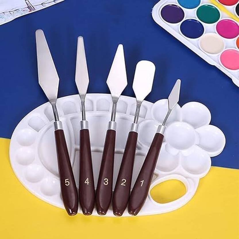 Freedy STEEL, WOOD 5 Paint Wells Palettes(Set of 5, Silver, Brown)