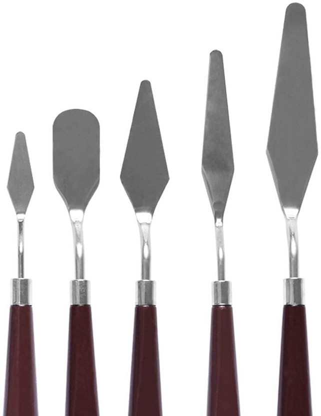 SCHUBERT SCHUBERT STAINLESS STEEL PALETTE KNIFE SCRAPER SPATULA WITH POLISHED BROWN HANDLE 0 Paint Wells Palettes(Set of 5, Brown, METALIC SILVER) - Flipkart Deal