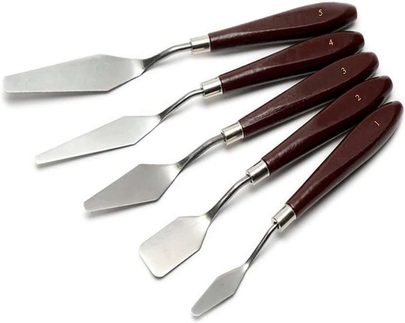 KRYTONE Palette Knife Painting Stainless Steel Spatula Palette Knife 5 Paint Wells Palettes(Set of 5, Brown)