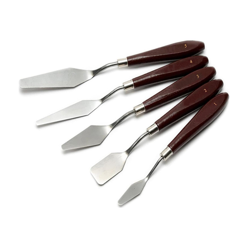 KRYTONE Palette Knife Painting Stainless Steel Spatula Palette Knife 5 Paint Wells Palettes(Set of 5, Brown)