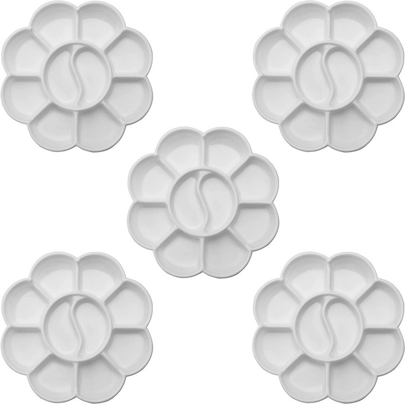 BM RETAIL Pack of 5 Paint Palette Tray Paint Trays for KidsColor Mixing Pallete 10 Paint Wells Palettes(Set of 5, White)