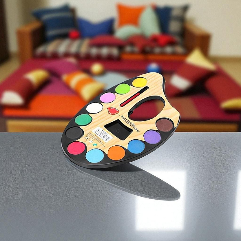 Colorbee Compact Set of 12 Colors Artist Watercolor Palette with Non-Toxic Colors 12 Paint Wells Palettes  with Lid(Set of 1, Yellow, Light Green, Pink, White, Dark Green, Black, Red, Light Blue, Orange, Blue, Purple, Brown)