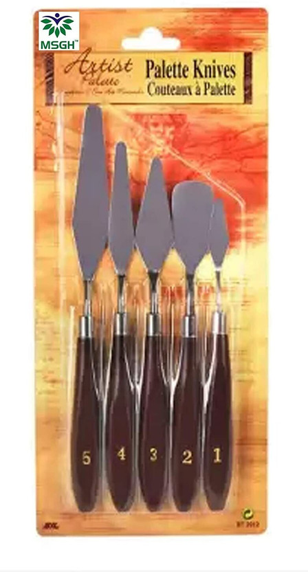 PLANFIX Painting Knives of Various Sizes & Shapes 5 Paint Wells Palettes(Set of 5, Brown)
