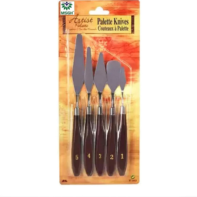 PLANFIX Painting Knives of Various Sizes & Shapes 5 Paint Wells Palettes(Set of 5, Brown)