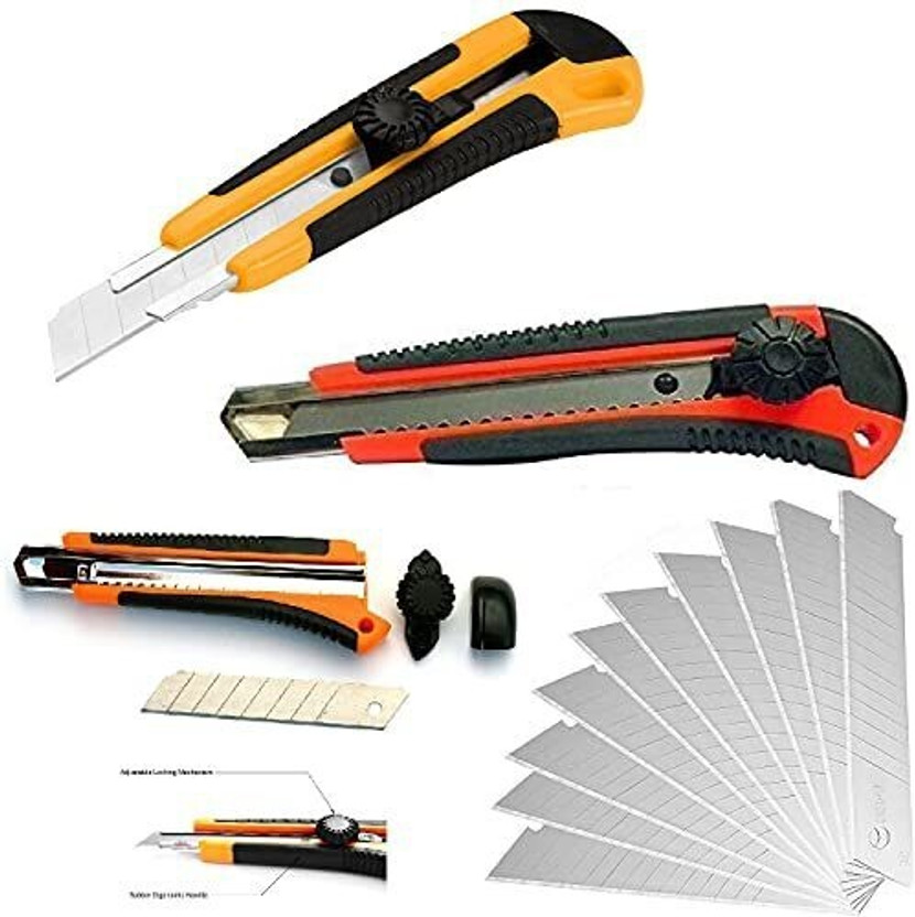 Eclet Heavy Duty 18 mm Cutter Knife with 10 blades free Plastic Grip Hand-held Paper Cutter(Set Of 1, Yellow)