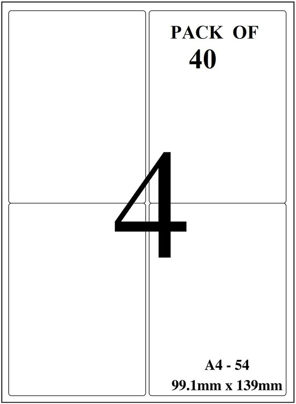 True-Ally Sticky Paper a4 Size Pack of 160 Labels (40 Sheets) Print Order Shipping Address Pre-Cut Labels Invoices Stickers (4 Labels in 1 Sheet)(A4ST4-40 Sheets) Self Paper Label(White)