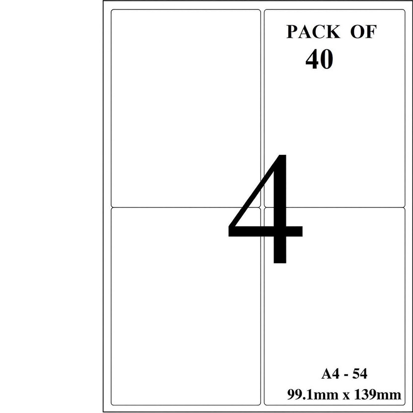 True-Ally Sticky Paper a4 Size Pack of 160 Labels (40 Sheets) Print Order Shipping Address Pre-Cut Labels Invoices Stickers (4 Labels in 1 Sheet)(A4ST4-40 Sheets) Self Paper Label(White)