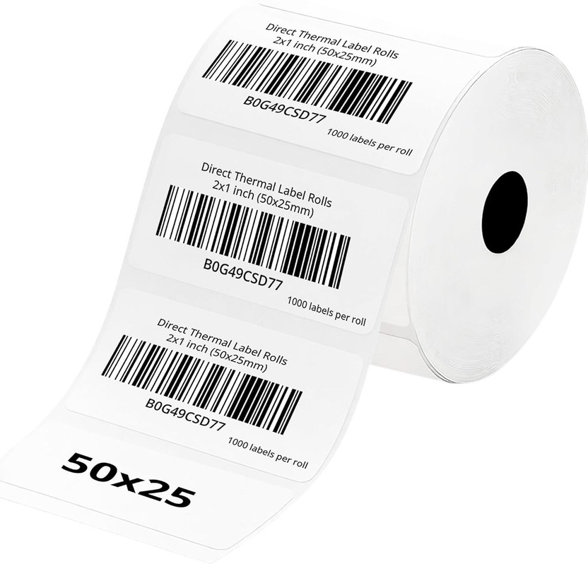 MSTICK DT Barcode Label Roll Paper Label(2x1 Direct Thermal Label Roll 50x25 Thermal Barcode Label Sticker Roll Pack of 1)
